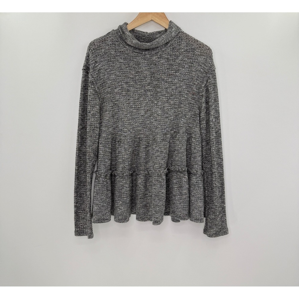 Eri + Ali Anthropolgie Gray Mock Neck Long Sleeve Knit Peplum Top Sz Sm Normcore